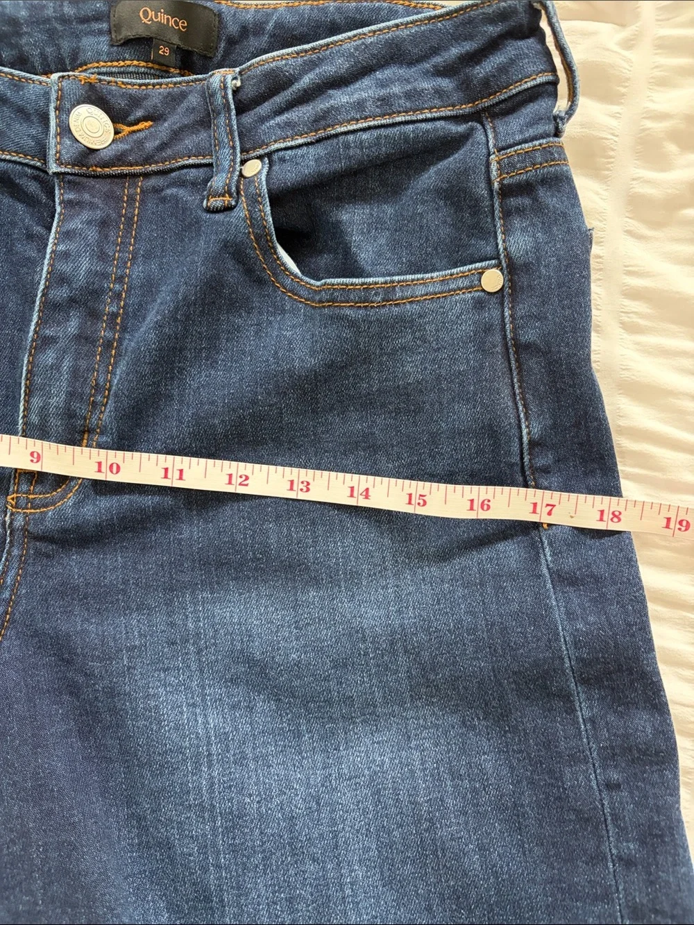 Quince Bella Stretch Wide-Leg Jeans in Mid Blue Wash. EUC